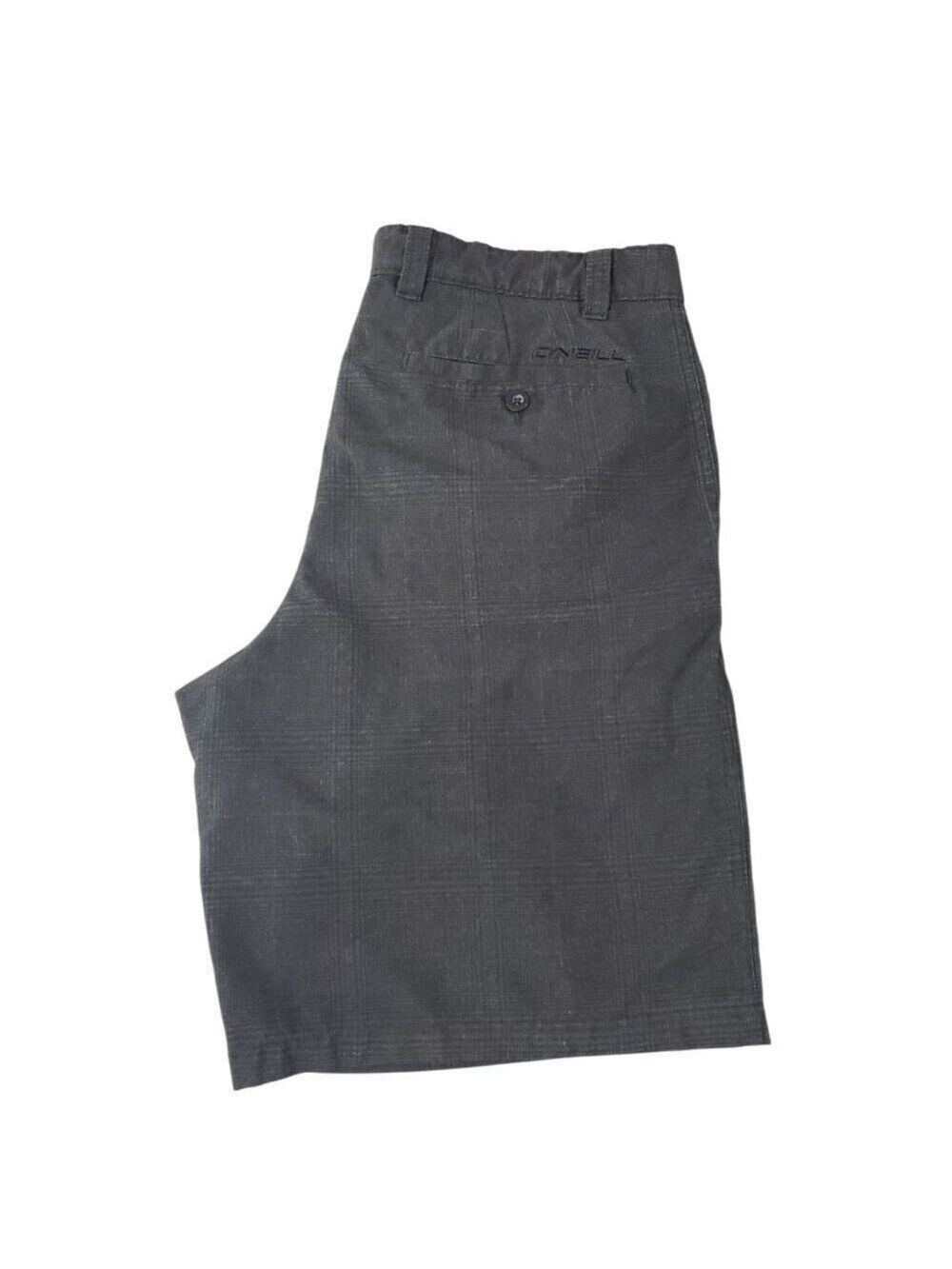 O'Neill Men's Charcoal Plaid Flat Front Chino Shorts 34